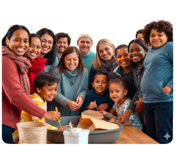 Comunidad de la Fundación Entre Ángeles - familias y niños sonriendo juntos